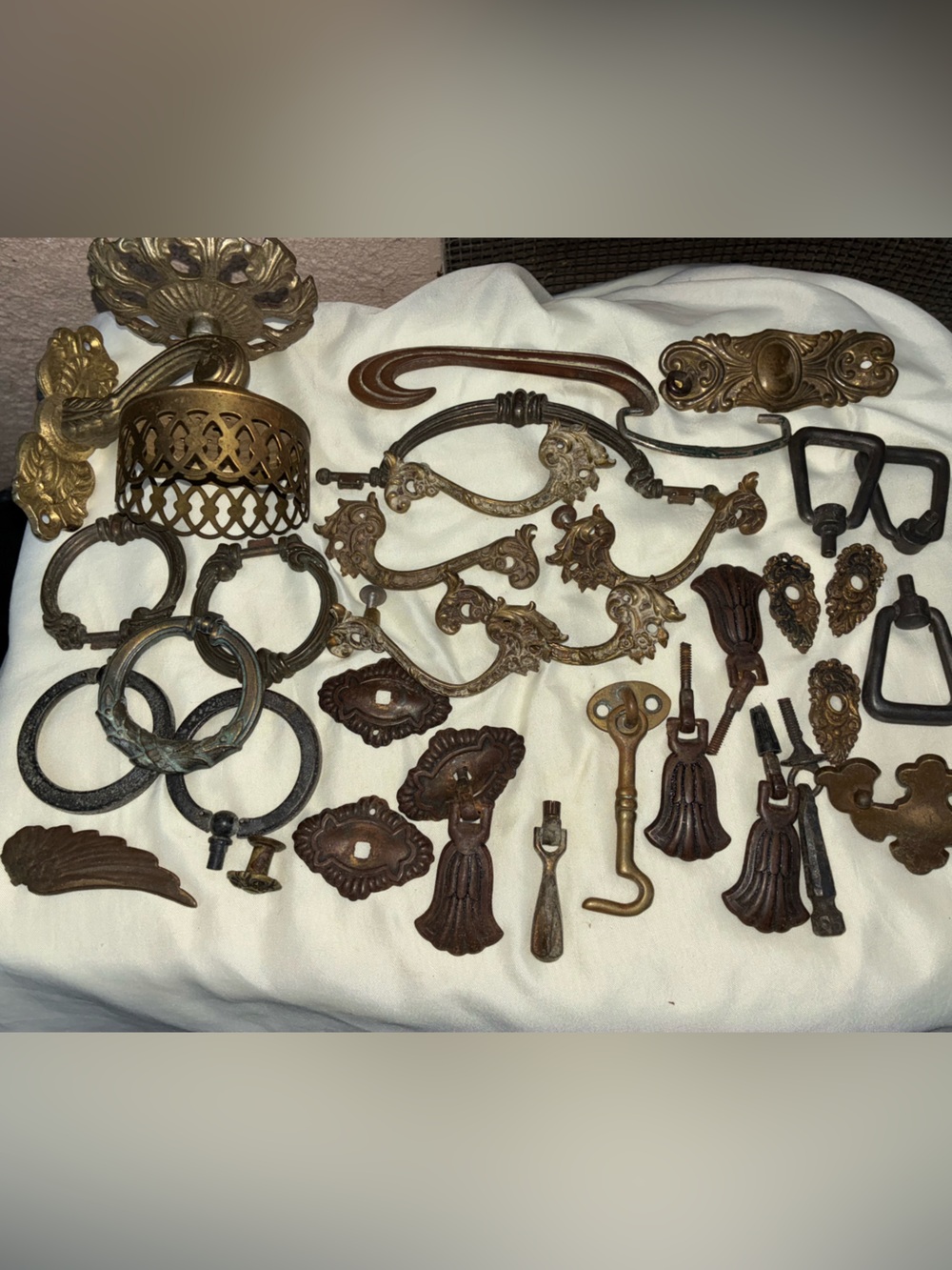 Vintage Lot Drawer Pull Handle Metal Hardware - Brass & Metal